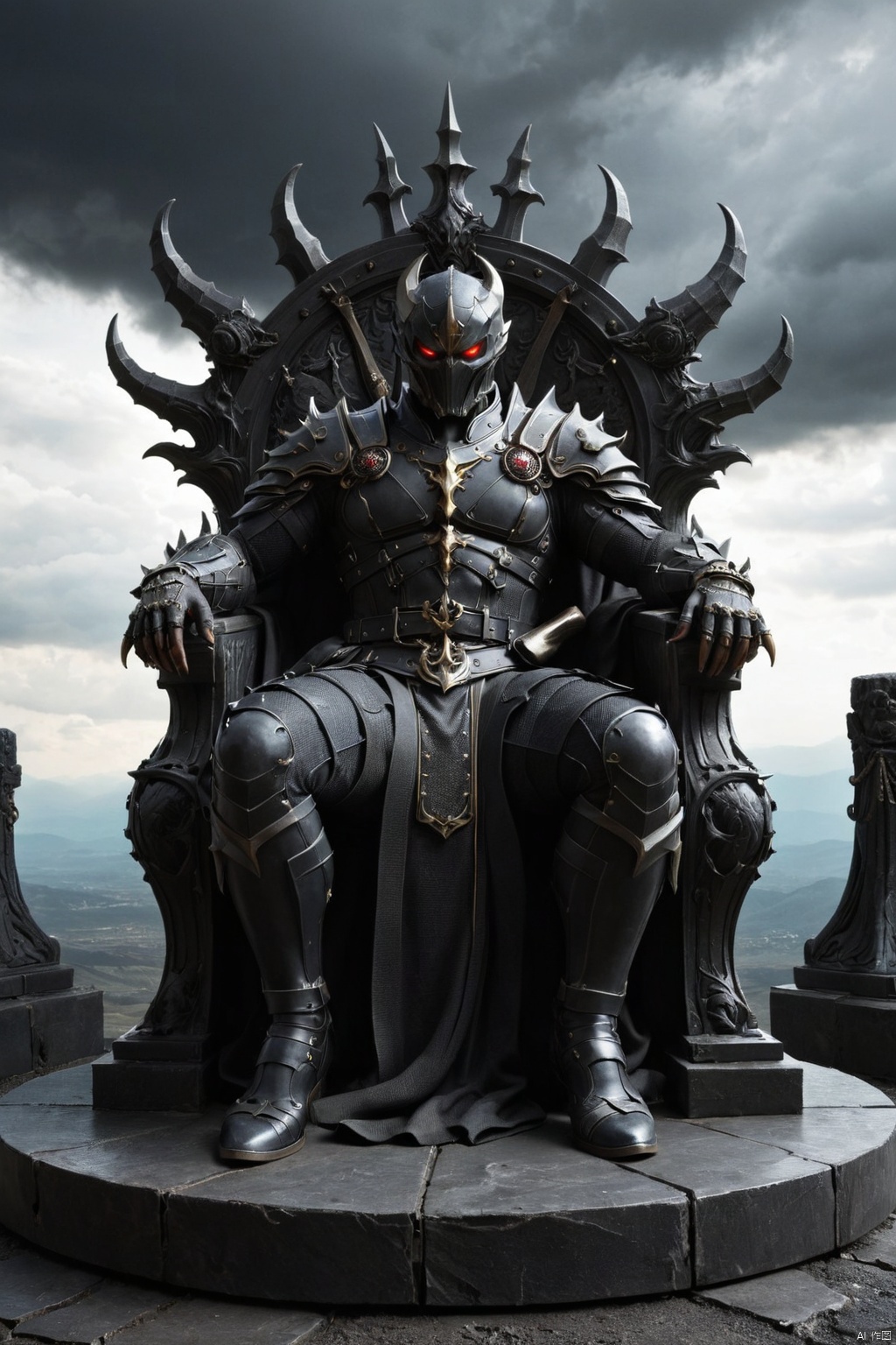  Imagine a scene where the demons, having conquered heaven, now sit upon thrones of bone and flesh, ruling over their new domain with an iron fist. The colors are dark and oppressive, with the once bright and vibrant landscape of heaven now twisted and corrupted by demonic influence., MAD-BDYARMR