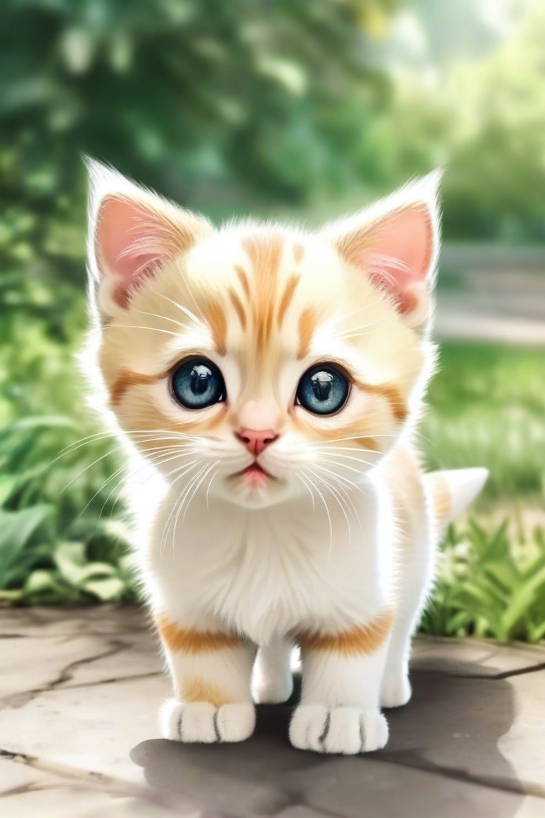 ((anime chibi style)),  cute looking kitten with adorable eyes in the park,  dynamic angle on Tensor.Art