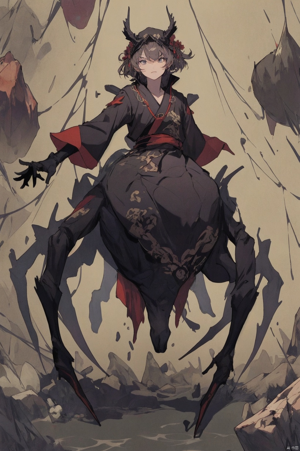 镜头质量：Bestquality,8k,(((masterpiece))),((bestquality)),
镜头位置：(full_body:1.2),
人物：
环境背景：
图像风格：
提示词：, Spider, 