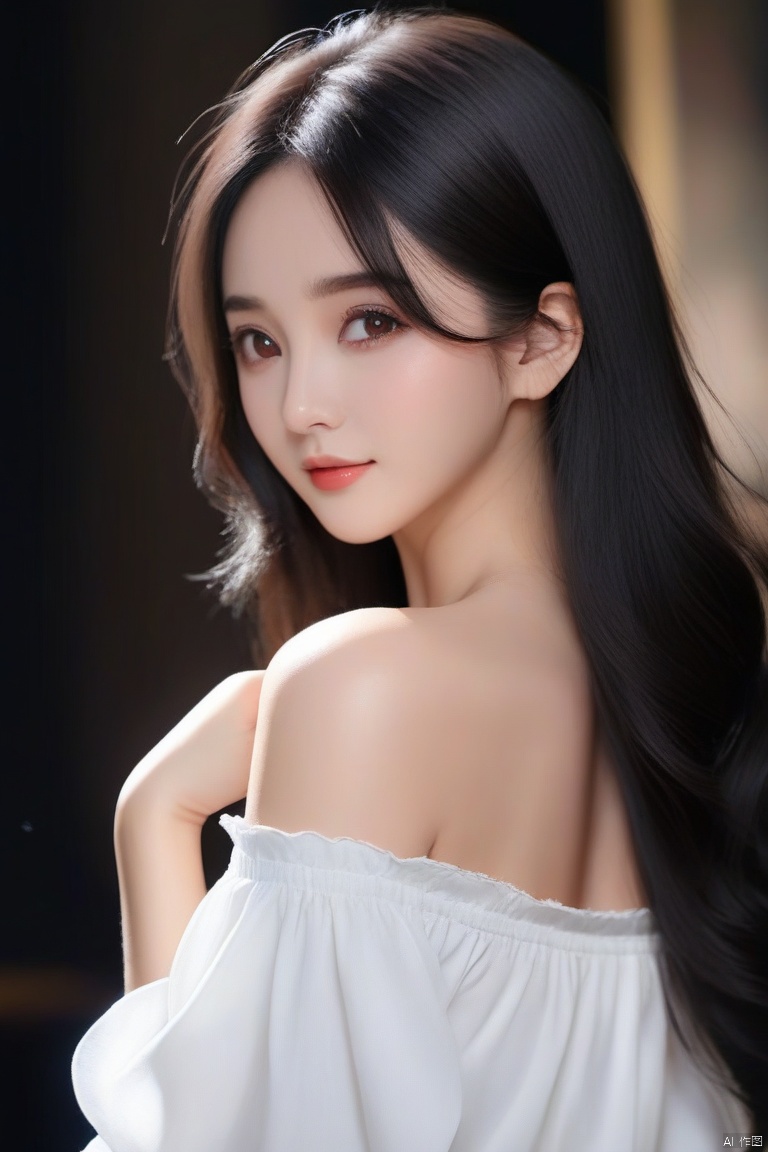  masterpiece,bestquality,8k,4k,
1girl,solo,black_hair,long_hair,Off_Shoulder,brown_eyes, 
black_background,  g022