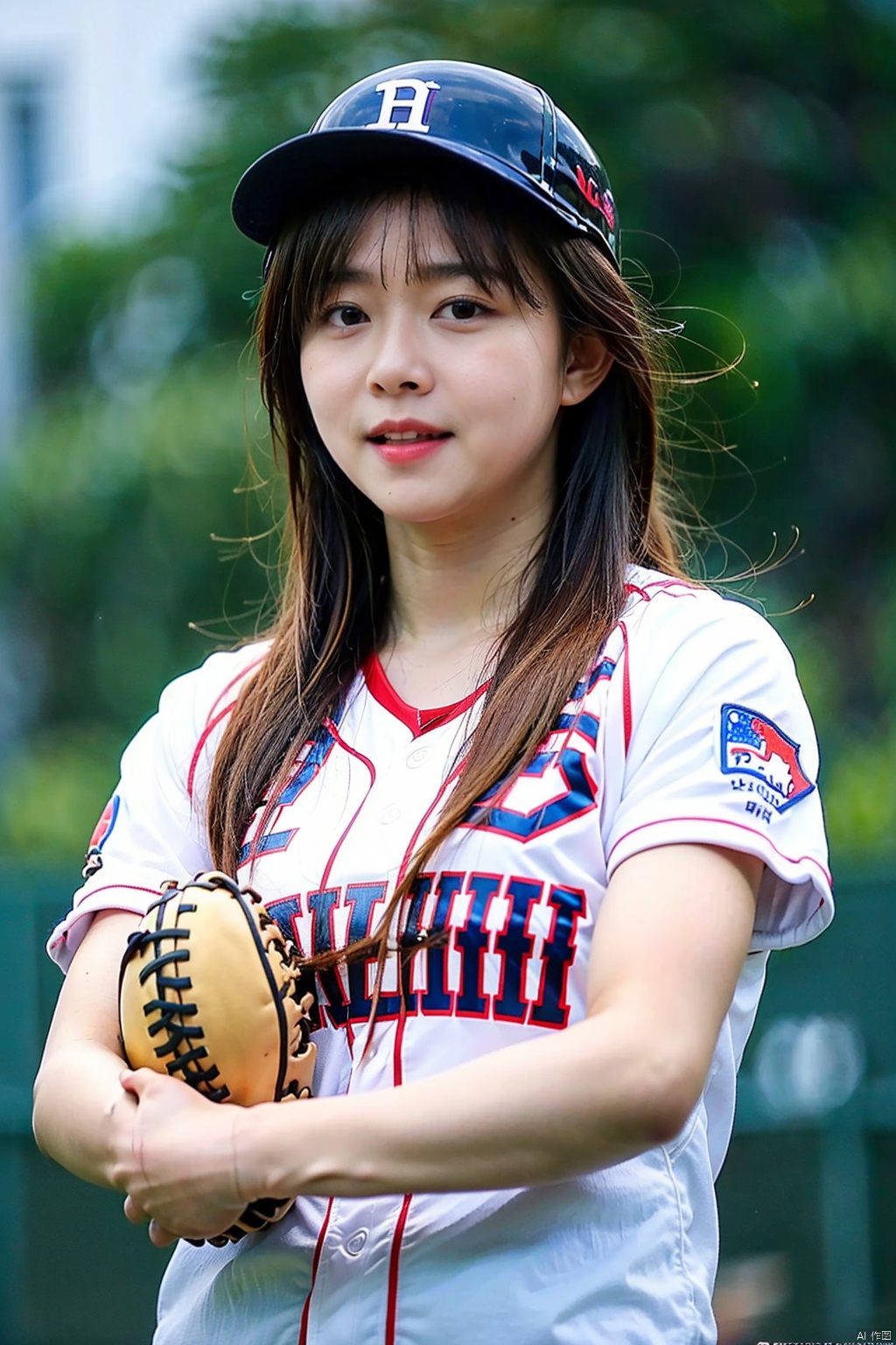 (1girl:1.3),(best quality, masterpiece, ultra-high resolution, 4K, HDR, UHD, 64K, official art), (photorealistic:1.3), (realistic:1.3), depth of field, (portrait:1.3),(sfw:1.4), sport, baseball, playing baseball