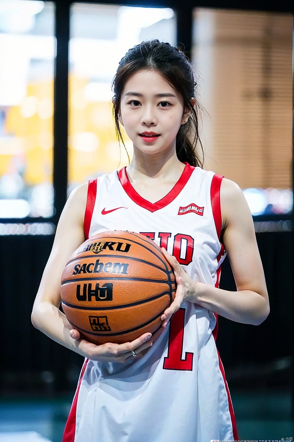 (1girl:1.3),(best quality, masterpiece, ultra-high resolution, 4K, HDR, UHD, 64K, official art), (photorealistic:1.3), (realistic:1.3), depth of field, (portrait:1.3),(sfw:1.4), sport, basketball, playing basketball