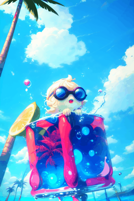  Coconut trees, bubbles, beaches, birds, bubbles, clouds, sky, head glasses, goggles, leaves, lemons, ocean, open mouth, outdoors, palm trees, partial underwater footage, plants, sky, sunglasses, water, waterdrops,, Anime