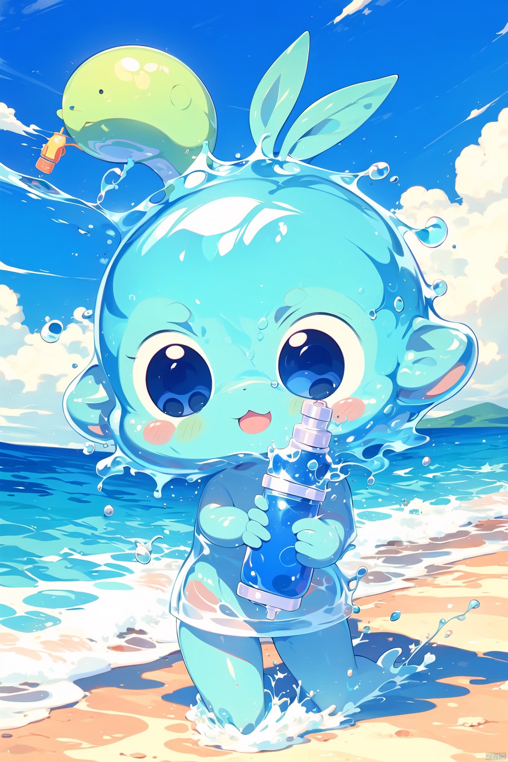  Water elf, cute, holding a water gun, water