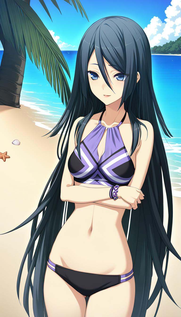 1girl,  Himuraki Mizuha,  purple and black bikini on Tensor.Art