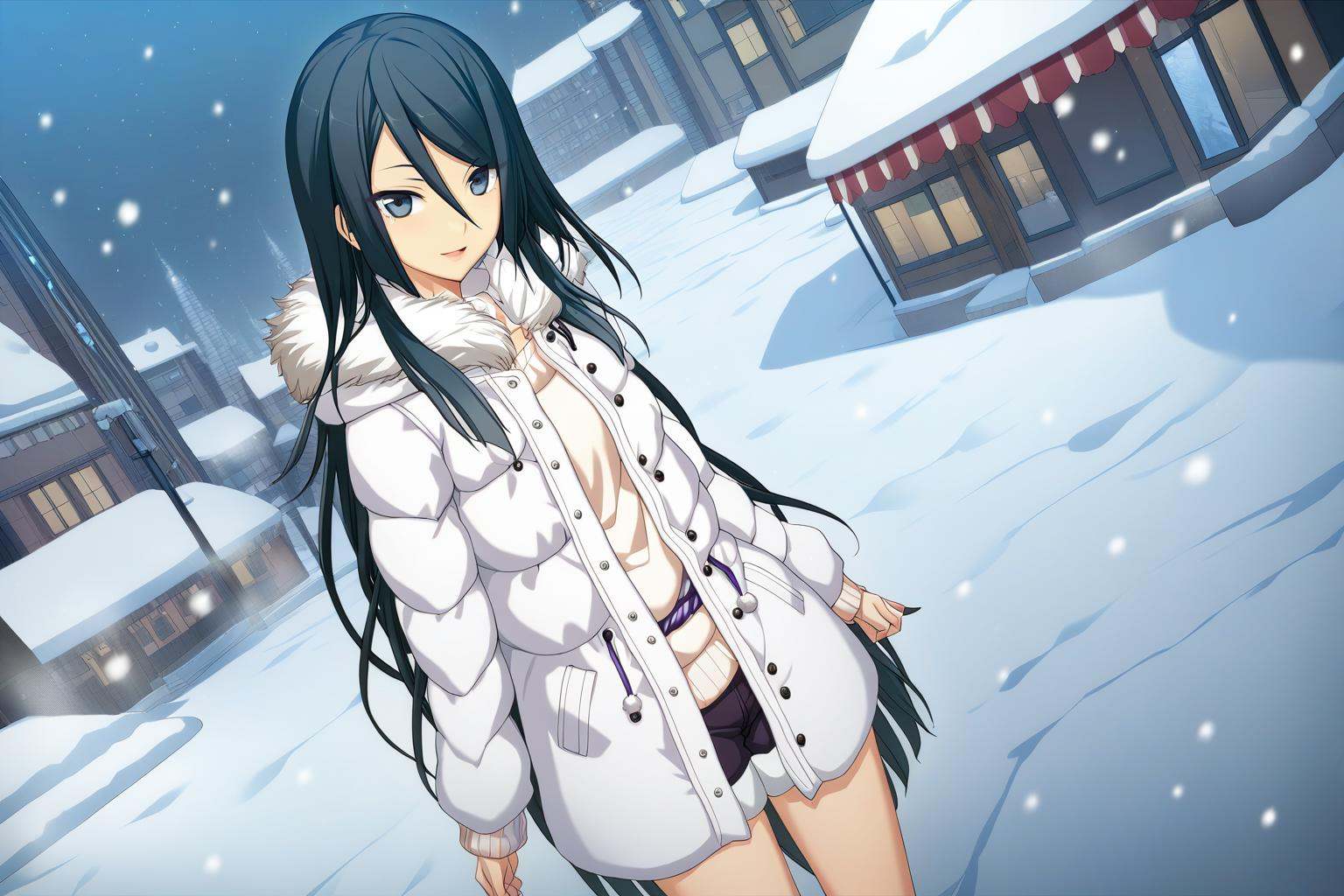 1girl,  Himuraki Mizuha,  white fur-trimmed coat on Tensor.Art