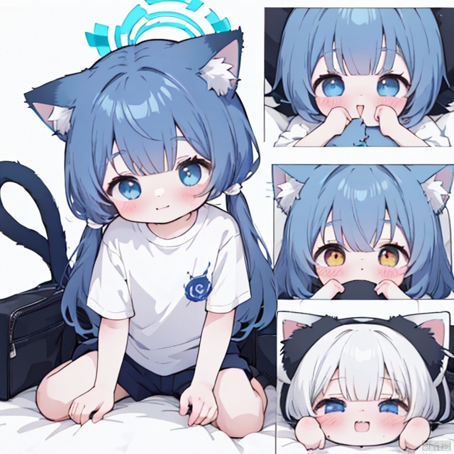 child, cat_ears, cat_tail, arona \(blue archive\), cute, masterpiece, best quality