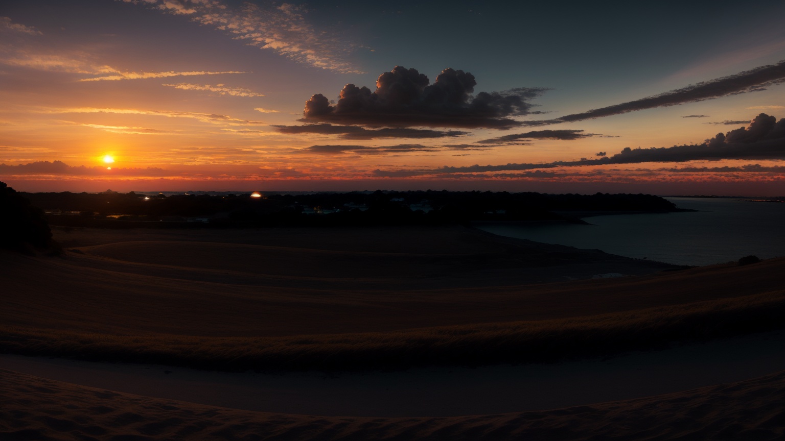 masterpiece,best quality,high quality,ultra high res,(photorealistic:1.4),raw photo,panorama,8k,RAW photo,realistic,sunset,scenery,no humans,sun,beautiful detailed sky,<lora:sunset:0.8>,