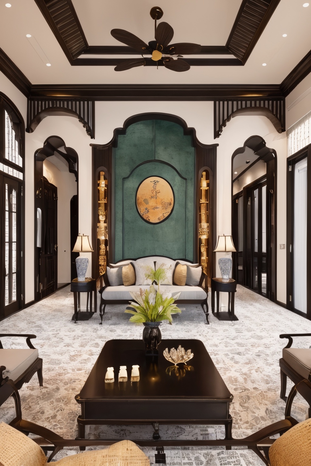 Imagine a room that perfectly encapsulates the essence of Indochine style,  where French colonial elegance harmoniously bl...