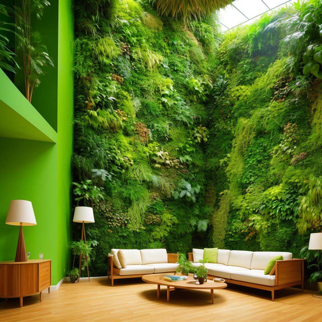 living room,  utopian style,  green wall on Tensor.Art