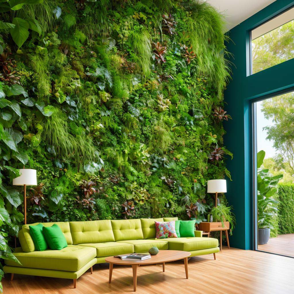 living room,  utopian style,  green wall on Tensor.Art