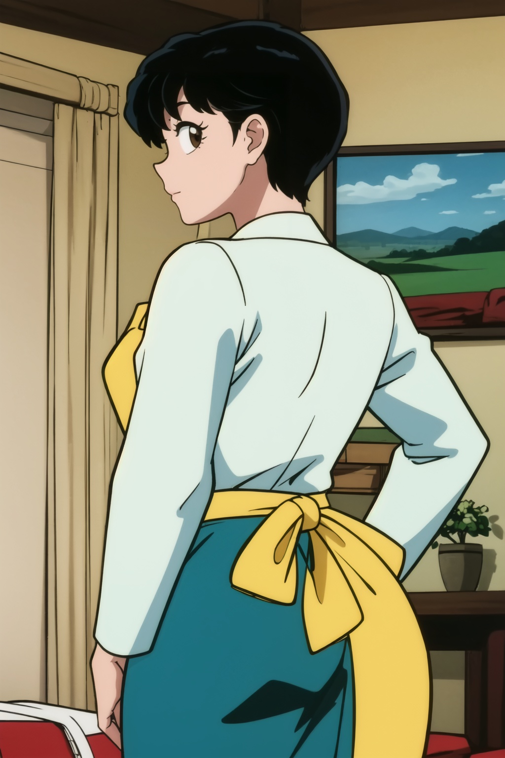 ****_female,  ((yellow long sleeves)),  ((blue write stripe shirt)) on Tensor.Art