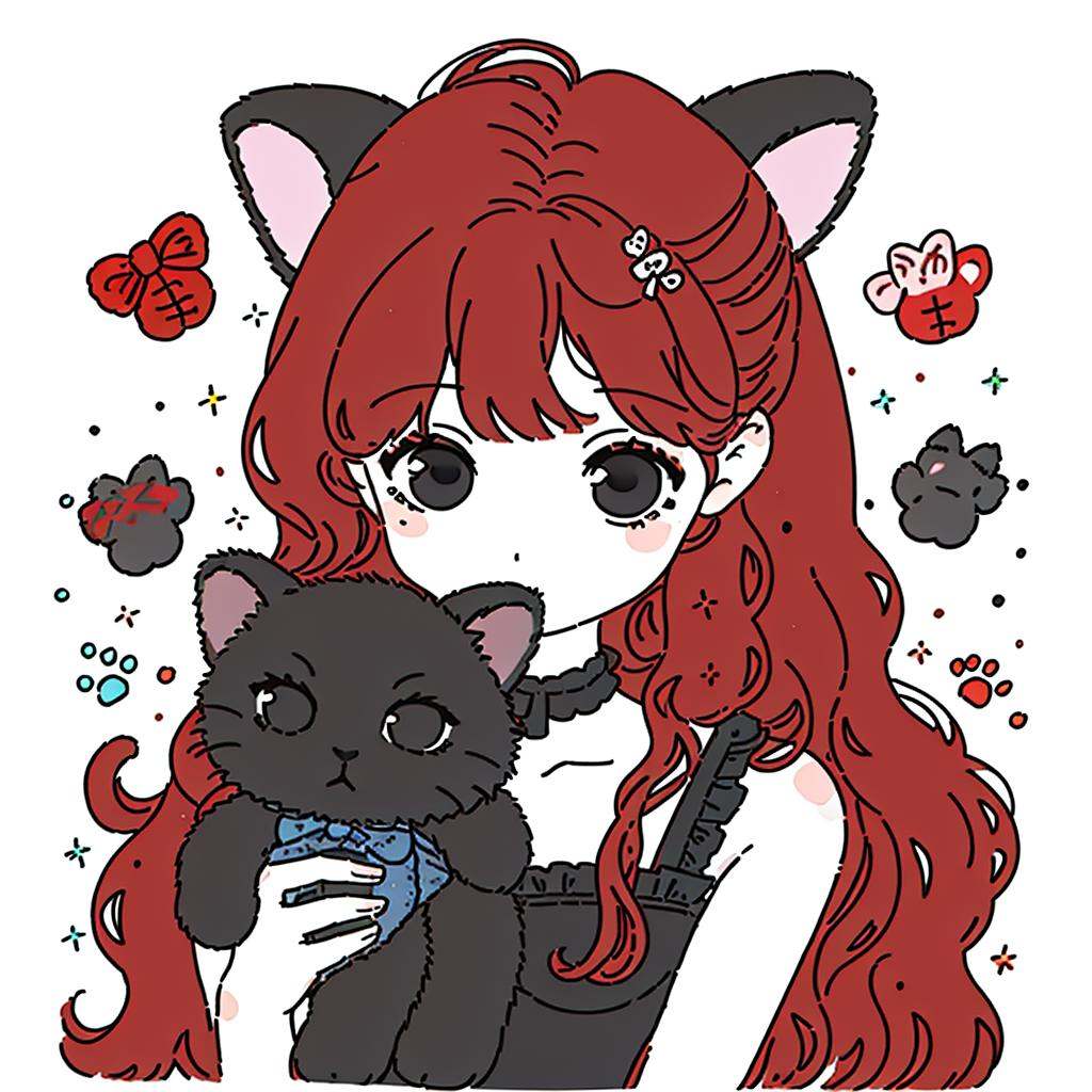 1girl,  Red hair,  cat ears by 馆青 on Tensor.Art