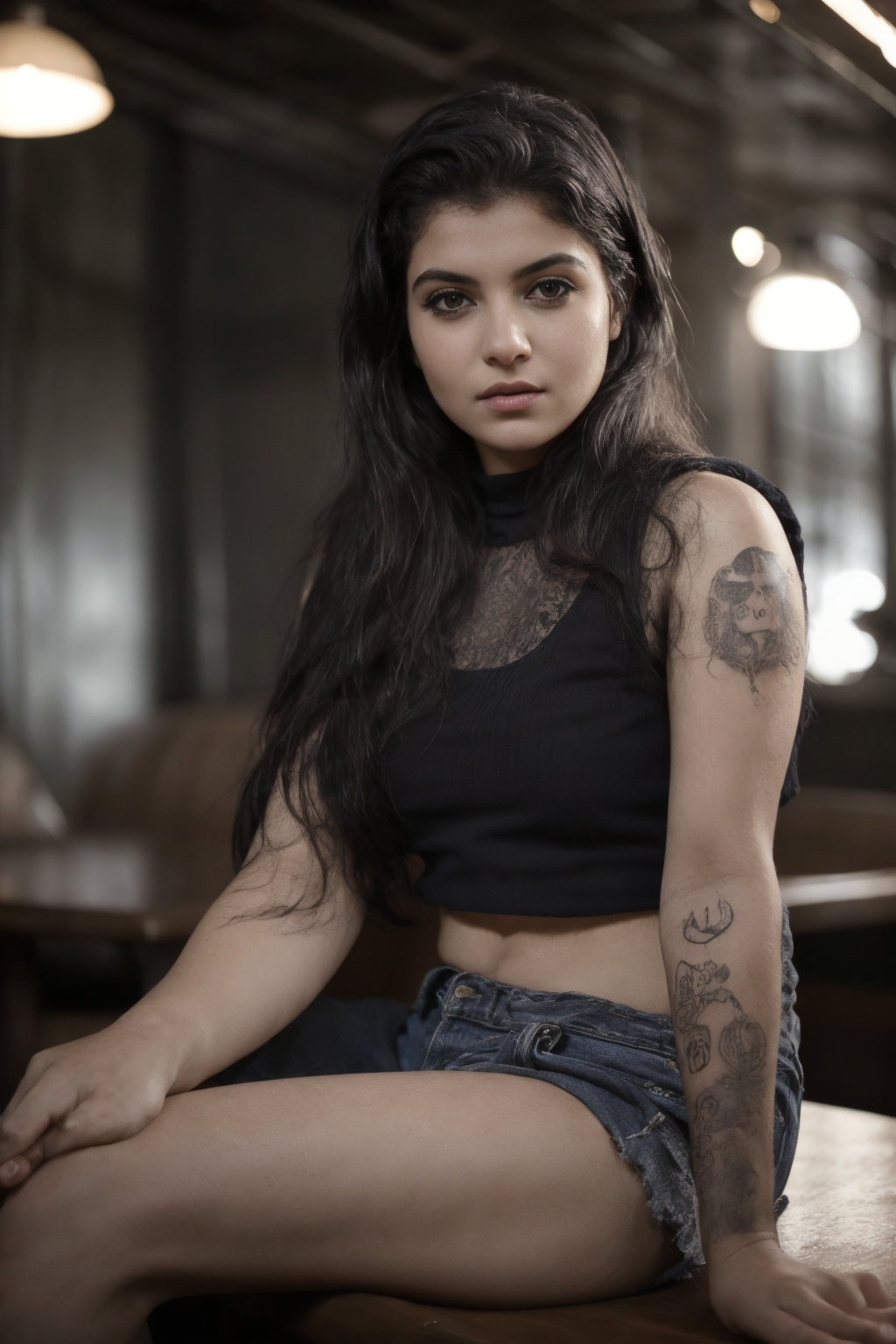 moody ethereal photography photo of a young angry ,  croptop,  textured skin on Tensor.Art