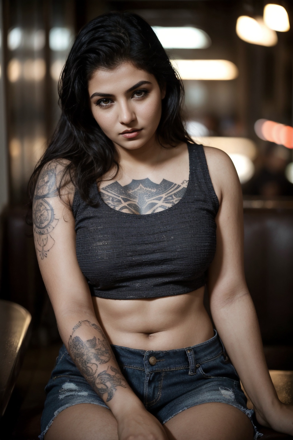 moody ethereal photography photo of a young angry ,  croptop,  textured skin on Tensor.Art
