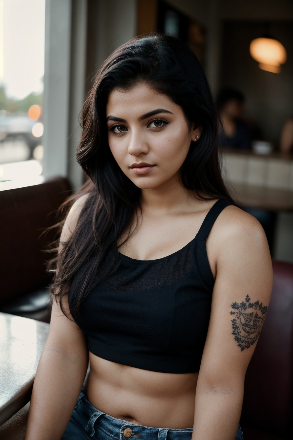 moody ethereal photography photo of a young angry ,  croptop,  textured skin on Tensor.Art