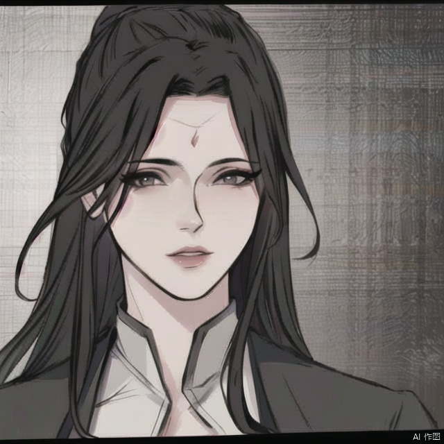solo, highly detailed, cinematic highlight hair, (best quality), ((masterpiece)),1girl, black hair,simple_background, long hair, ((portrait)),ning,NB,