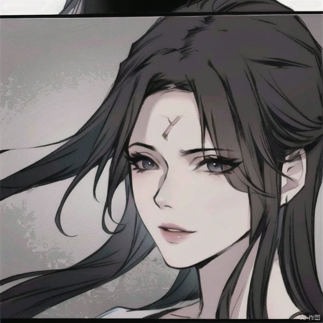 solo, highly detailed, cinematic highlight hair, (best quality), ((masterpiece)),1girl, black hair,simple_background, long hair, ((portrait)),ning,NB,
