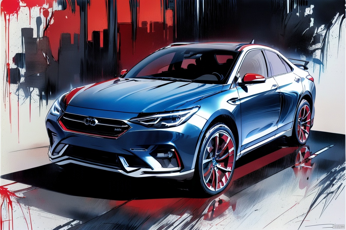1car,(red paint: 1.2),blue splash background