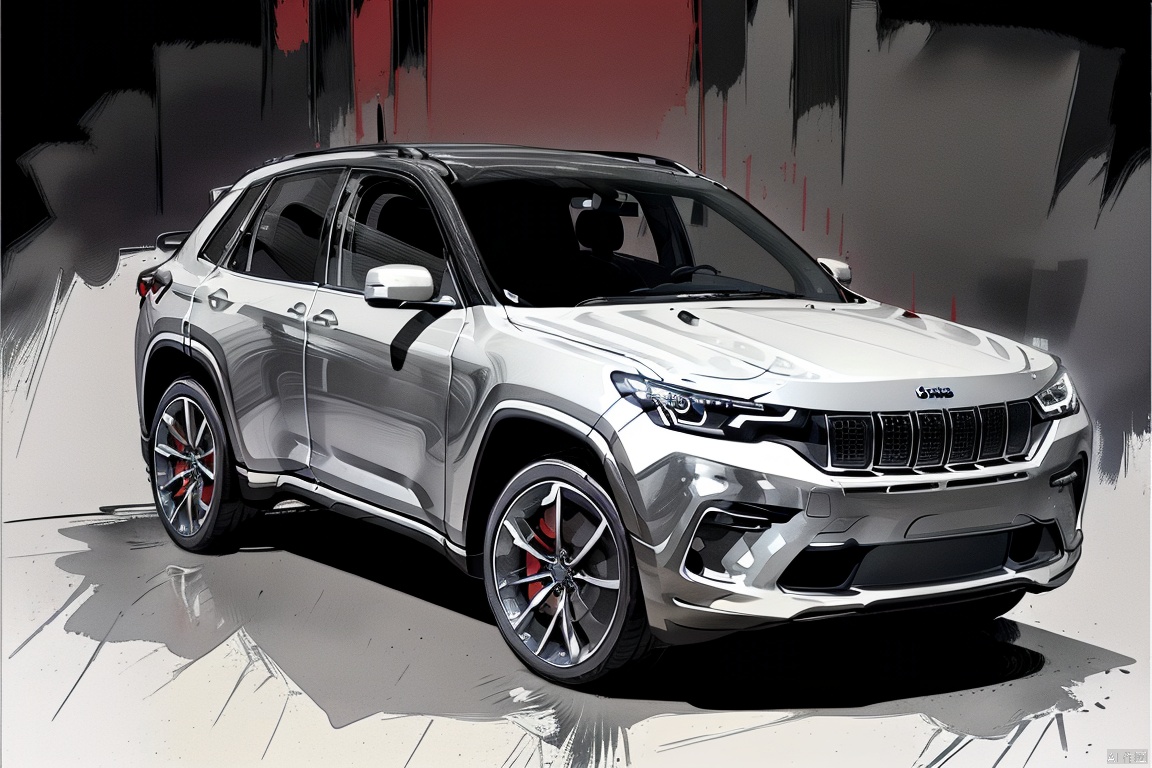  jeep,(grey paint: 1.2),red splash background, morautdes, Metal handmade