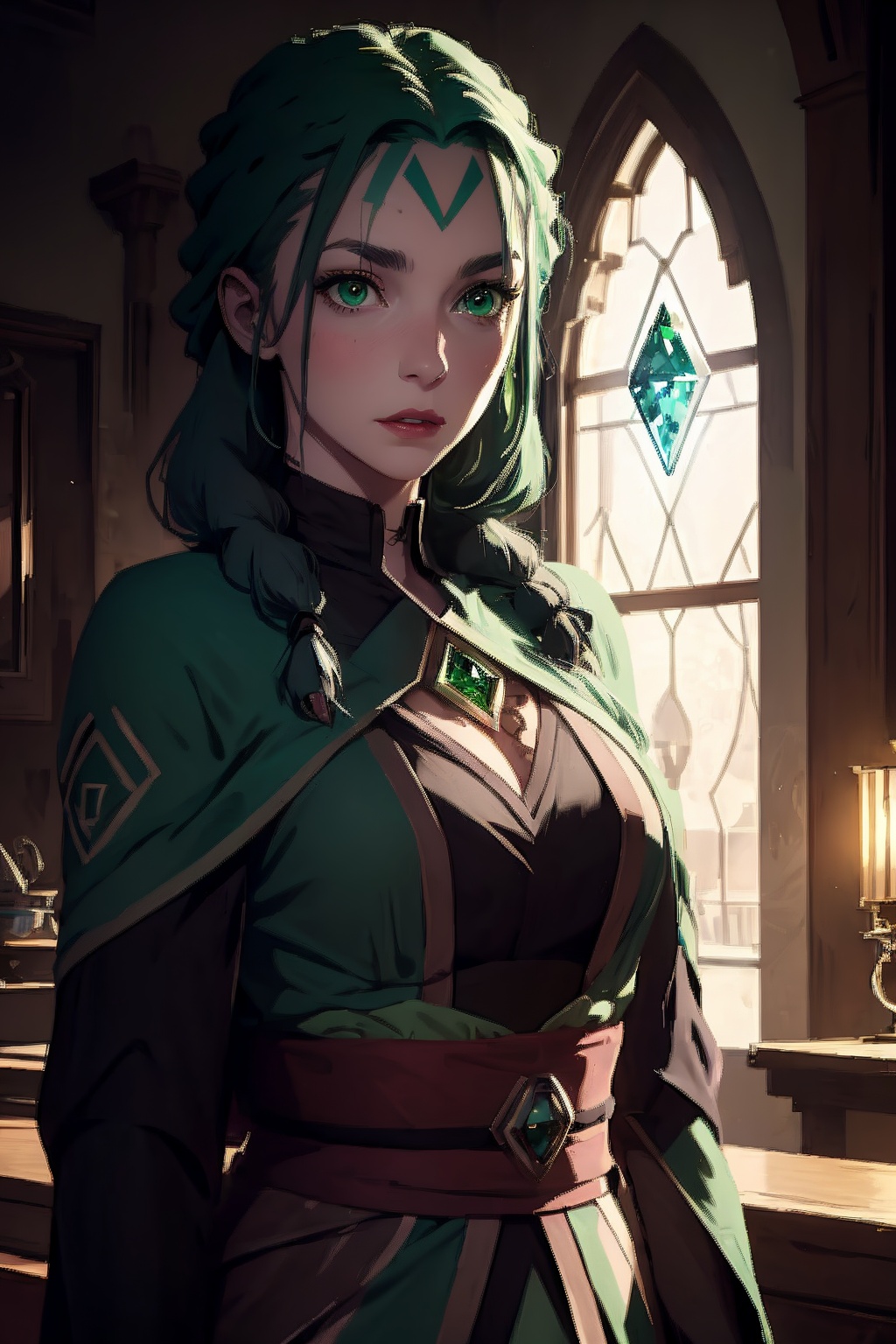***** woman,  green hair,  green eyes on Tensor.Art