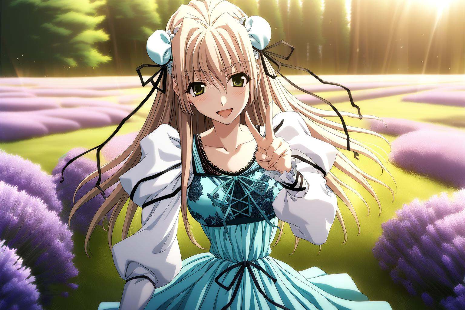 1girl,  Hanamatsuri Karin,  aqua dress on Tensor.Art