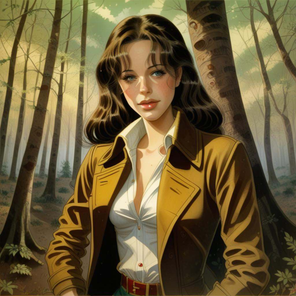 A woman,  forest,  jacket on Tensor.Art