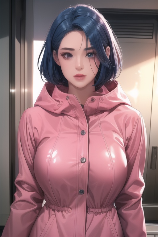 1girl,  solo,  Woman wearing pink raincoat on Tensor.Art