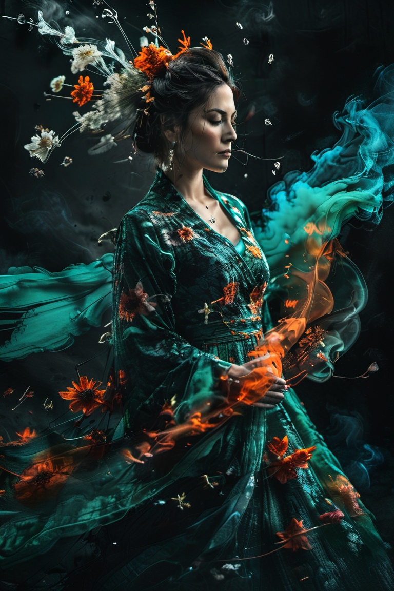 woman,  flower dress,  colorful on Tensor.Art