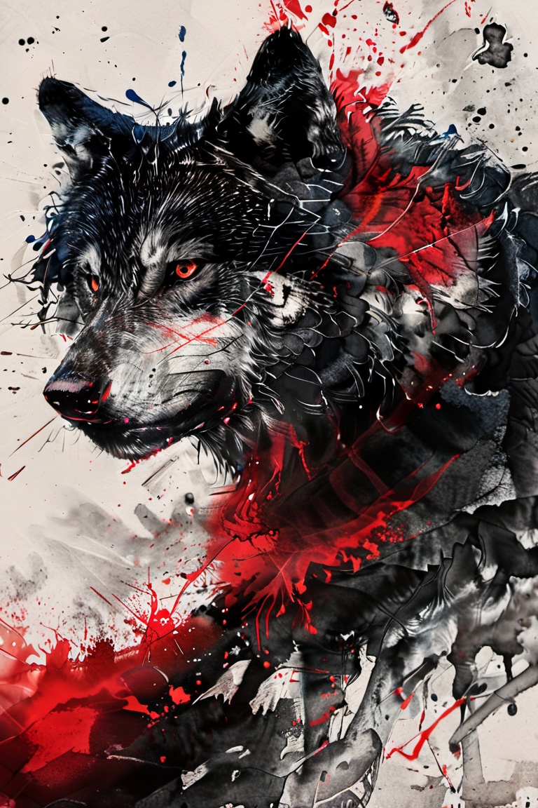 a wolf hiding in smoke,  night,  wolf showing teeth on Tensor.Art