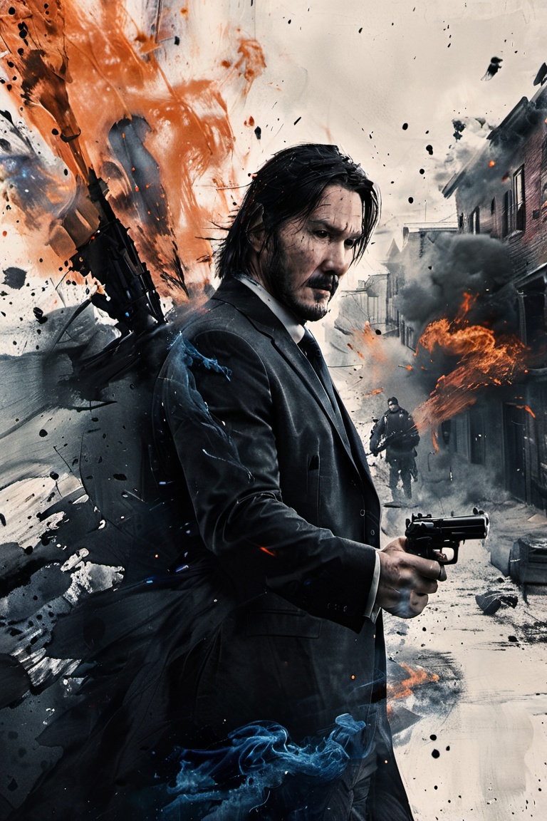 John Wick pointing a pistol to the viewer,  movie poster, on Tensor.Art