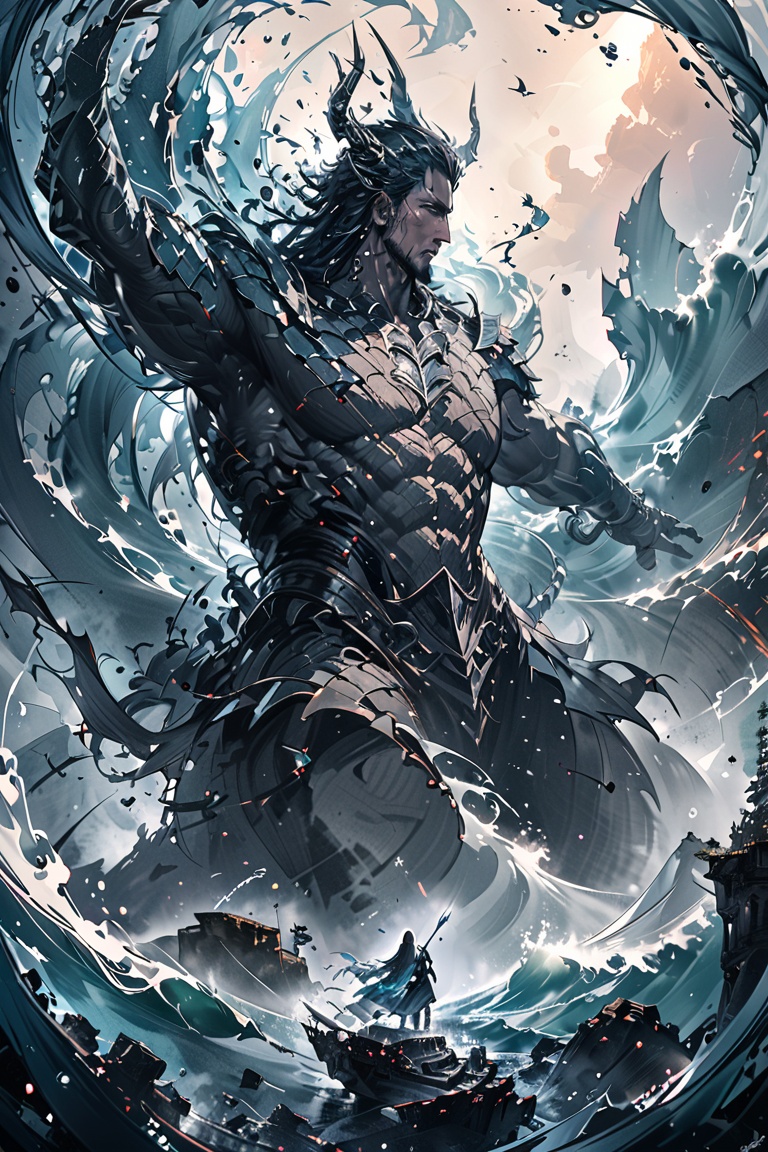 Poseidon,  lord of the seas,  glowing white eyes on Tensor.Art