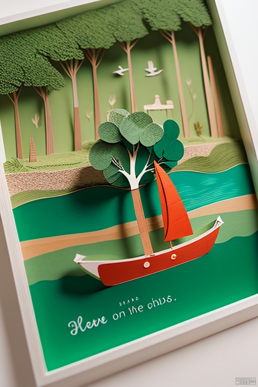  Children paper cut,read them, green them,seaside,boat,tree