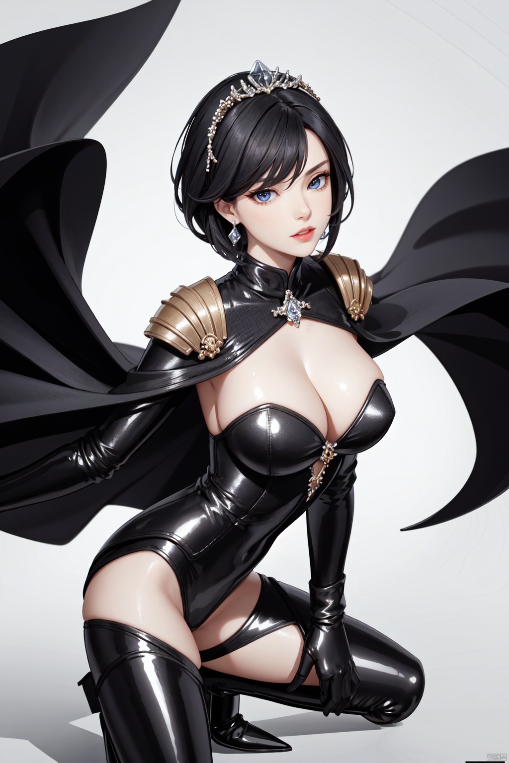 Realistic style, cinematic work, 8K wallpaper, masterpiece, very realistic quality, best quality, masterpiece, high-level, high-resolution,,,Edge lighting, dual tone lighting, soft lighting, The illuminated surface of the material has bright spots and highlights, which flicker and have a mirror effect when reflected, There are sparkling spots on the armor,,,1 girl, mature female, solo, full body, looking at viewer, lace, strong rim light, Standard proportion of female body, golden proportion of female body,,,Standing, standing posture, Sexy full body standing posture,,,,(huangjiafangzhou6, 1girl, hair over one eye, black hair, bangs, blue eyes, short hair,breasts, boots, white pants, gloves, knee boots, cleavage, high heels, pants, high heel boots, white gloves, large breasts, black footwear, cape, jacket, thigh boots, belt, thigh strap,:1.2),,colorful,(detailed skin: 1.3), (detailed face: 1.3),clear focus,delicate,(mature women: 1.2),(glossy skin+glossy skin: 1.4),(big_eyes),red_ eyeshadow,long_ Eyelashes, red lips,,,simple background, grey background,,,(Diamond hair accessories, diamond necklaces, diamond earrings, diamond earrings, clothes embedded with diamonds, armor embedded with diamonds,:1.3), ((Outdoor, Sky, Ancient City, taihe Palace, forbidden city, ancient chinese architecture)), huangjiafangzhou1,huangjiafangzhou2,huangjiafangzhou3,huangjiafangzhou4<lora:EMS-324555-EMS:0.200000>
