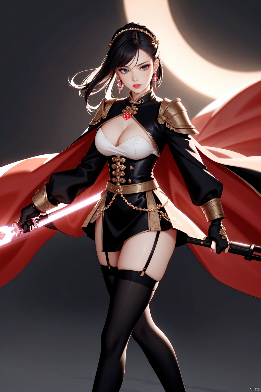 Realistic style, cinematic work, 8K wallpaper, masterpiece, very realistic quality, best quality, masterpiece, high-level, high-resolution,,,Edge lighting, dual tone lighting, soft lighting, The illuminated surface of the material has bright spots and highlights, which flicker and have a mirror effect when reflected, There are sparkling spots on the armor,,,1 girl, mature female, solo, full body, looking at viewer, lace, strong rim light, Standard proportion of female body, golden proportion of female body,,,Standing, standing posture, Sexy full body standing posture,,,,(huangjiafangzhou8, 1girl, solo, breasts, weapon, thighhighs, gun, skirt, holding, holding weapon, cleavage, large breasts, garter straps, full body, white background, high heels, holding gun, standing, simple background, miniskirt, black thighhighs, black skirt, belt, cape, gloves, long sleeves, boots, fingerless gloves, shirt, looking at viewer, underbust, white shirt, torn clothes,:1.2),,colorful,(detailed skin: 1.3), (detailed face: 1.3),clear focus,delicate,(mature women: 1.2),(glossy skin+glossy skin: 1.4),(big_eyes),red_ eyeshadow,long_ Eyelashes, red lips,,,simple background, grey background,,,(Diamond hair accessories, diamond necklaces, diamond earrings, diamond earrings, clothes embedded with diamonds, armor embedded with diamonds,:1.3), ((Outdoor, Sky, Ancient City, taihe Palace, forbidden city, ancient chinese architecture)), huangjiafangzhou1,huangjiafangzhou2,huangjiafangzhou3,huangjiafangzhou4,huangjiafangzhou5,huangjiafangzhou6<lora:EMS-324555-EMS:0.200000>
