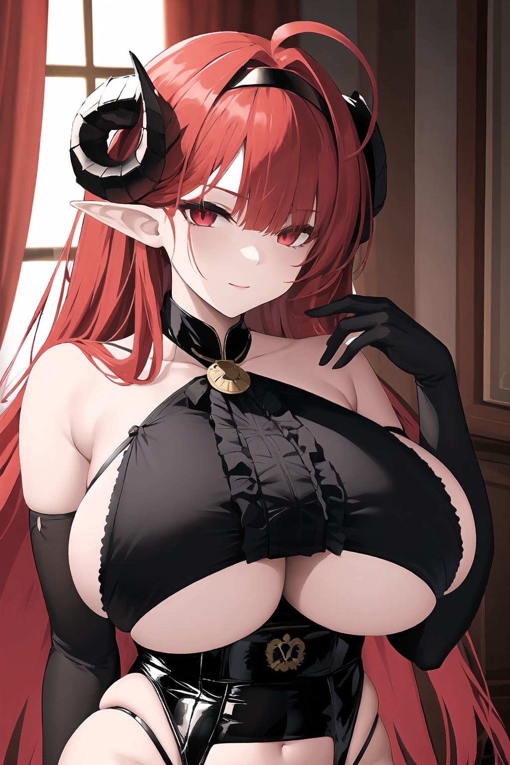 hindenburg \(azur lane\). The key features are red hair,  demon girl,  demon horns on Tensor.Art