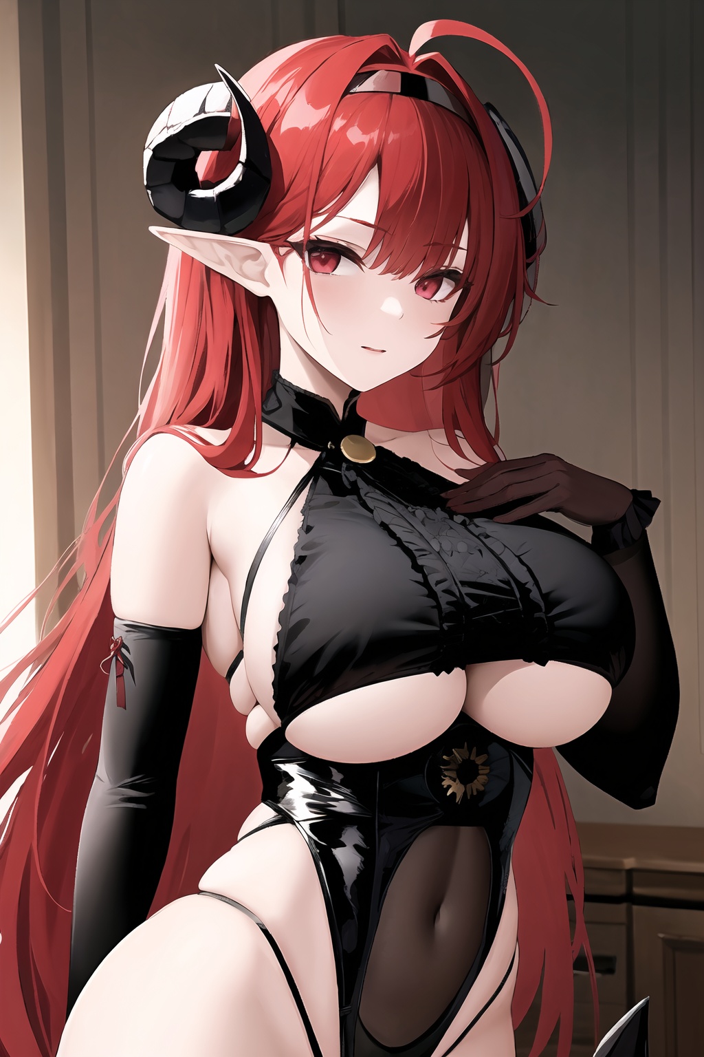 hindenburg \(azur lane\). The key features are red hair,  demon girl,  demon horns on Tensor.Art