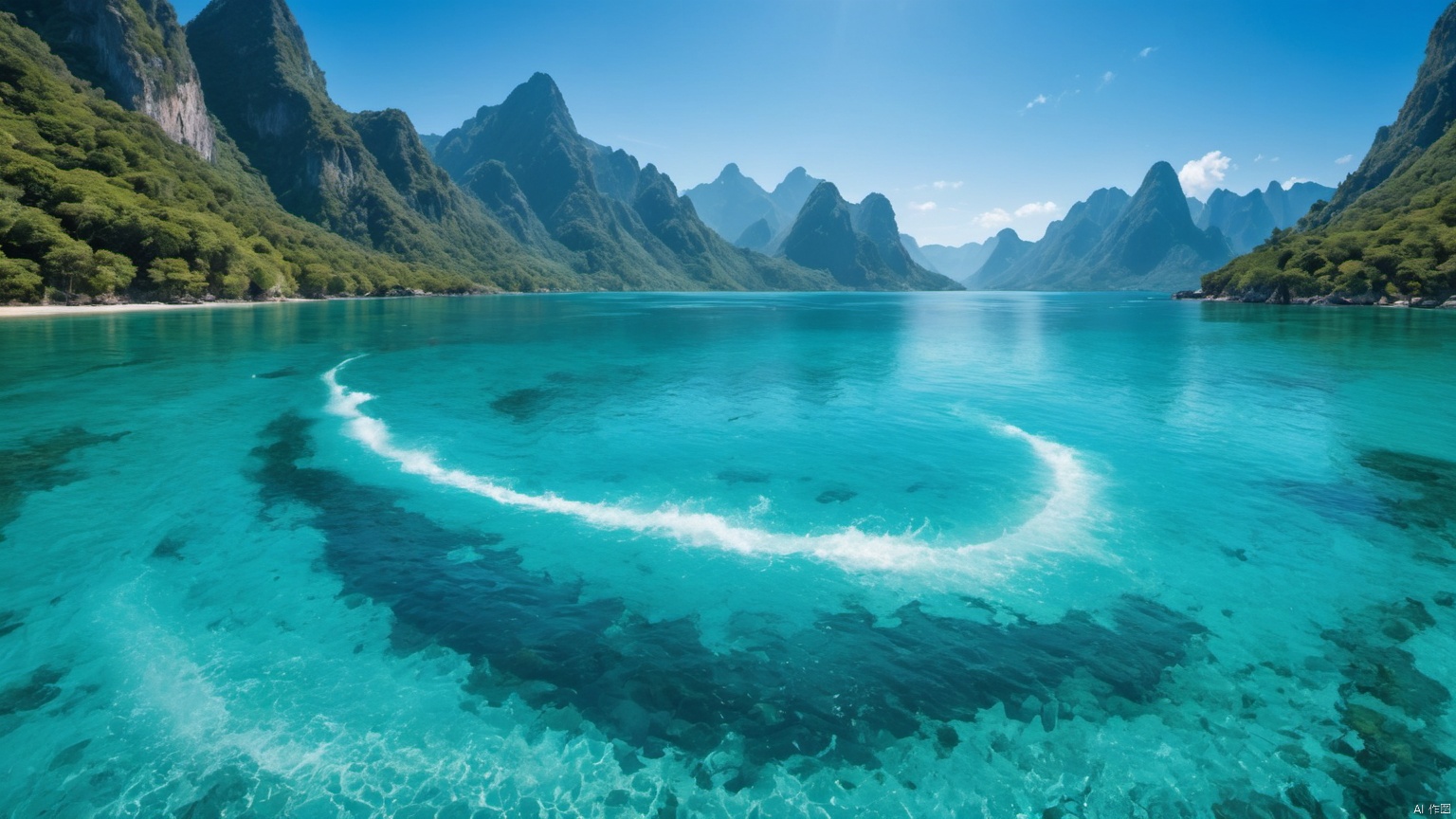(Waterfall 1.9), (sea 1.0),(Jet hole blue flame and lightning 1.0),(Adequate sunlight 1.5),(Optical materials 1.0),(Water in glass materials 1.5),(beach 1.0),(wonderland 1.0),Overlooking,,(sea 1.9),,Representative,boutique, Ultra HD, , reflection, masterpiece, true light and shadow, wide Angle, outdoors, sky, day,, blue sky, (no humans 99.9),nature, scenery, Water, beach, (High Quality), Best Quality, (4K), 8K, Super Detail, (Full Detail), (Masterpiece), (Realistic), Super Detail, (Exquisite Detail), Intricate, Traditional Chinese Ink Painting,Mountain peaks, blue sky, flowing water,Wild goose, Scenery, 1girl<lora:EMS-301446-EMS:0.800000>, <lora:EMS-320600-EMS:0.000000>, <lora:EMS-304787-EMS:1.000000>, <lora:EMS-303749-EMS:1.000000>