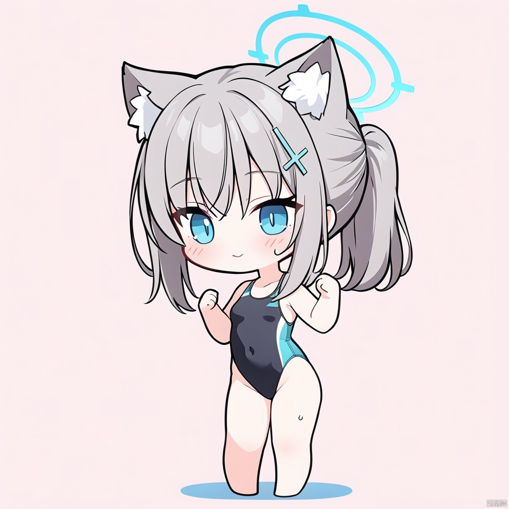  1girl,(masterpiece:1.3),( beautiful:1.2),(high quality:1.2),(finely detailed:1.2),extremely detailed CG unity 8k wallpaper,best quality,a very delicate and beautiful,perfect fingers,(one cute girl at the center:1.2), BASD, chibi,(two-headed body),cute,
medium breasts, swimsuit, ponytail, armpits, wet, one-piece swimsuit, covered navel, multicolored clothes, competition swimsuit, black one-piece swimsuit, multicolored swimsuit, shiroko \(swimsuit\) \(blue archive\), shirokoSwimsuit,bangs, blue eyes, hair ornament, animal ears, hair between eyes, grey hair, medium hair, animal ear fluff, halo, wolf ears, cross hair ornament, mismatched pupils, extraears,
, shiroko,shirokoBike