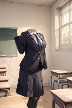  invisible person,1girl,school uniform,from front,standing pose,classroom,masterpiece,