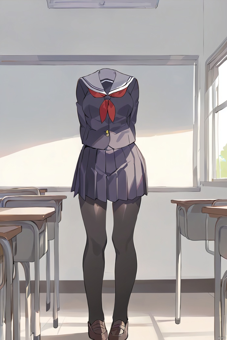  invisible person,1girl,school uniform,from front,standing pose,classroom,masterpiece,cartoon,anime