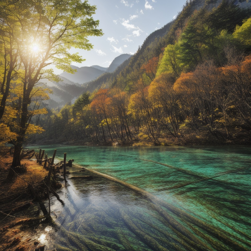 jiuzhaigou valley landscape,  8k,  clear lake on Tensor.Art