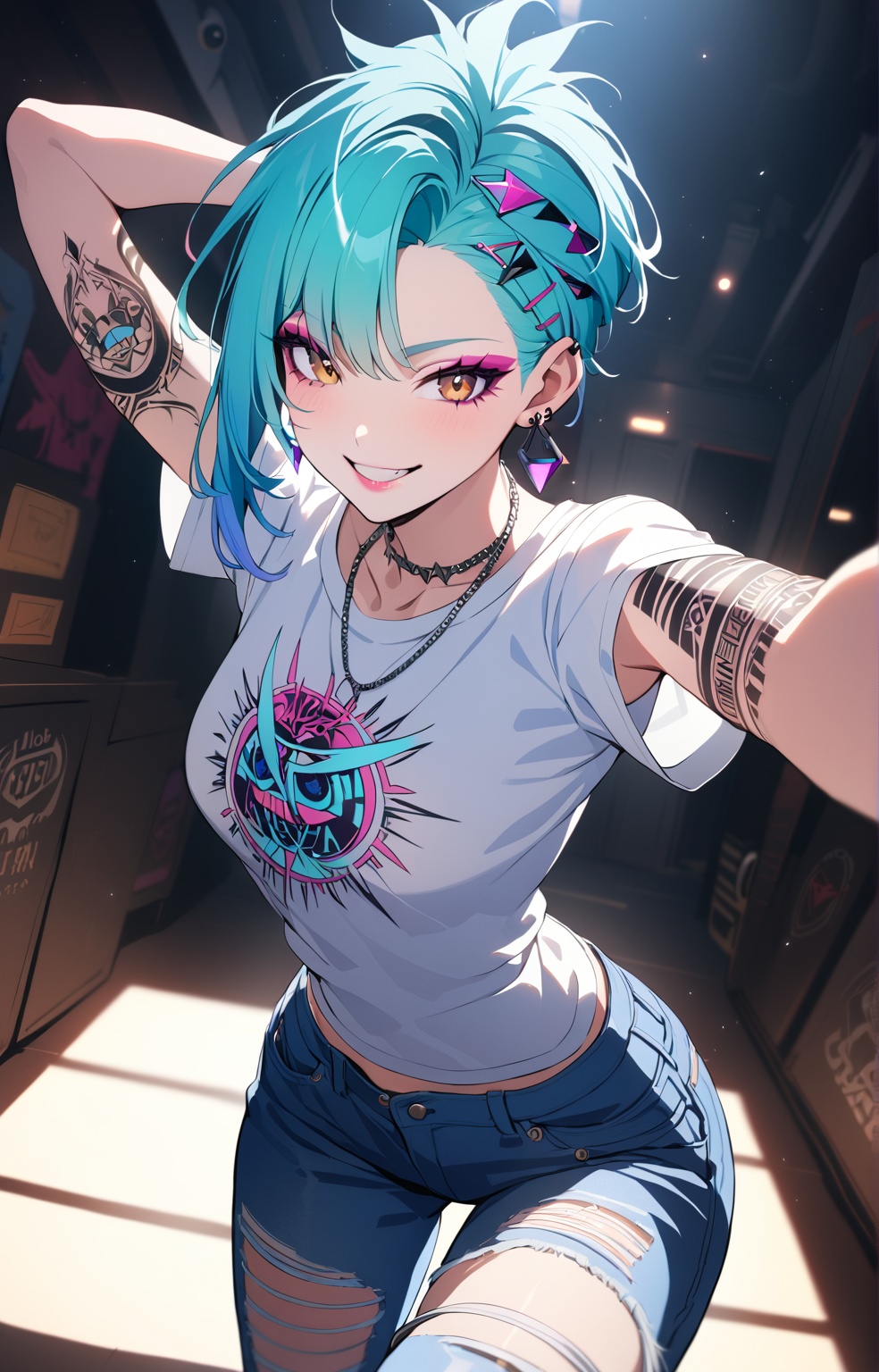 1girl,  Holo-Punk Style,  aqua hair on Tensor.Art