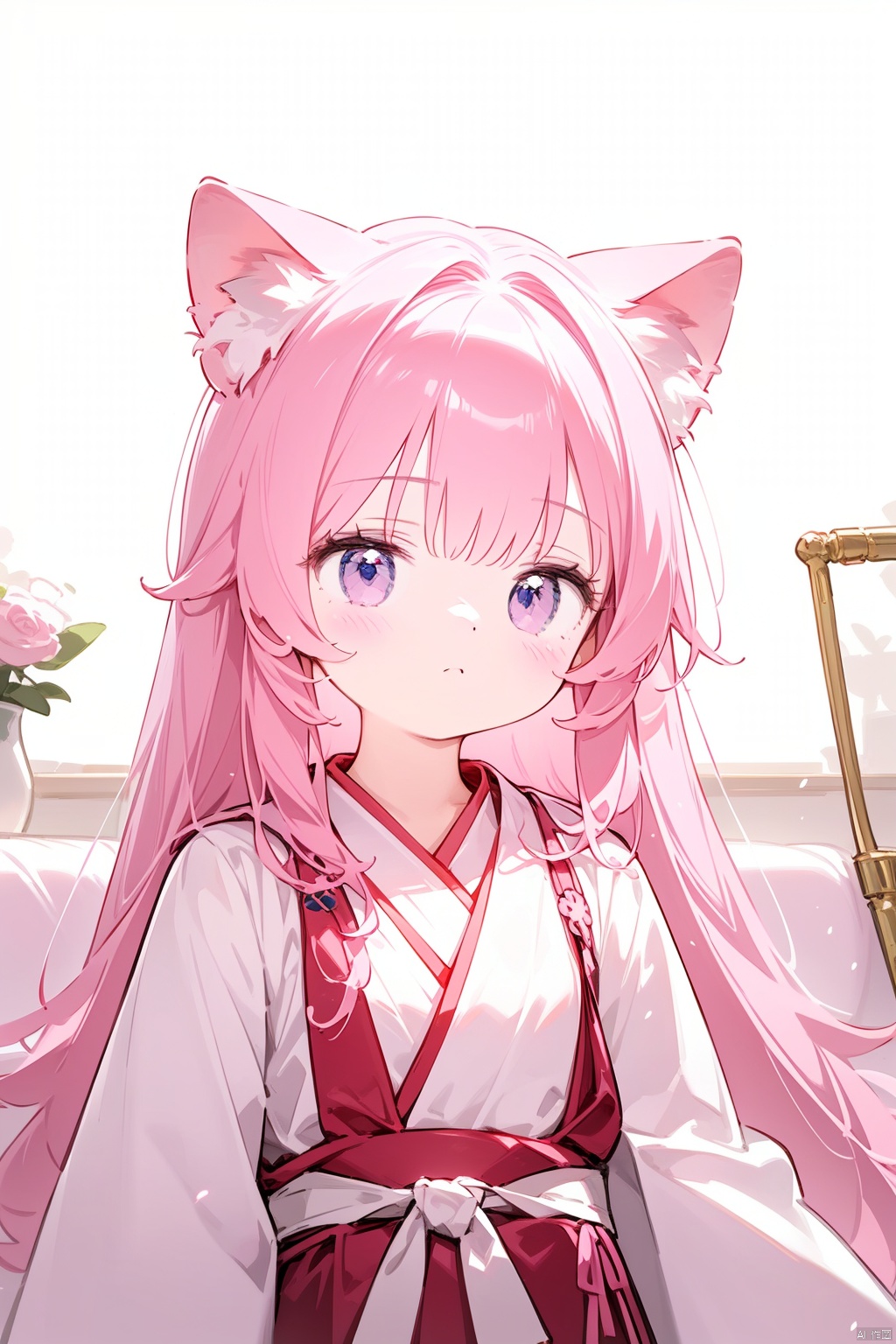 1girl,long hair, hanfu,pink hair,cat ears