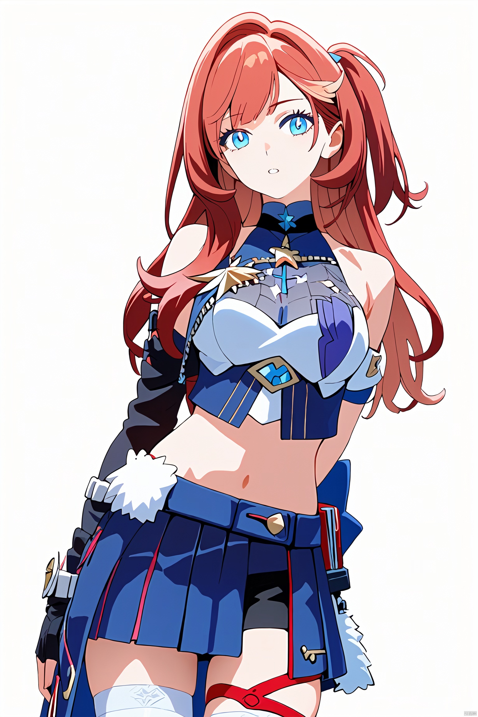  score_9,score_8_up,score_7_up,best quality,masterpiece,source_anime,
---------------------------,
 masterpiece, best quality,1girl, parted lips, solo,  eyelashes , closeup,
------------------------------,

--------------------------,
xndy,1girl,blue eyes,navel,long hair,white thighhighs,midriff,crop top,skirt,singleglove,
(white background:1.2),
