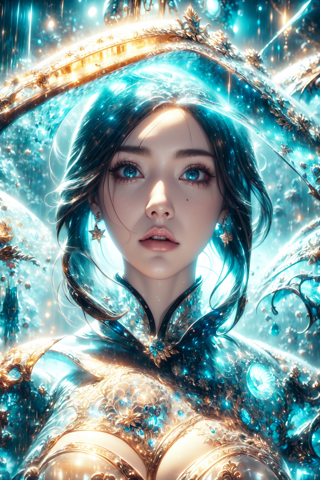 Astral traveler A portrait of a woman with an ethereal,  almost transparent quality,  as if she exists between dimensions...