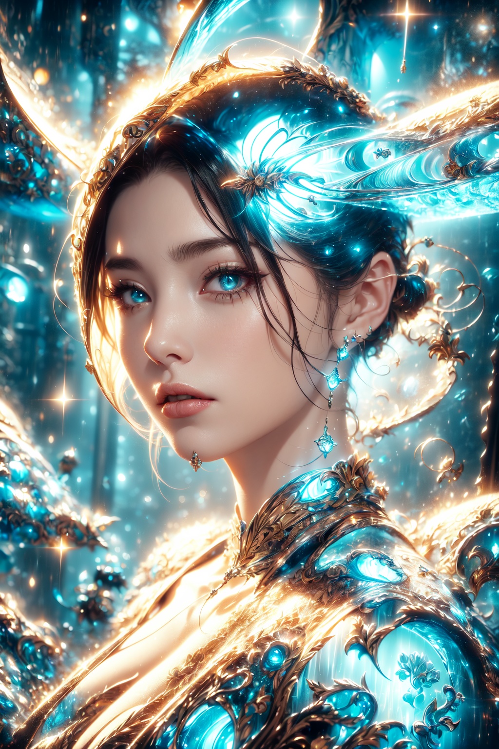 Astral traveler A portrait of a woman with an ethereal,  almost transparent quality,  as if she exists between dimensions...