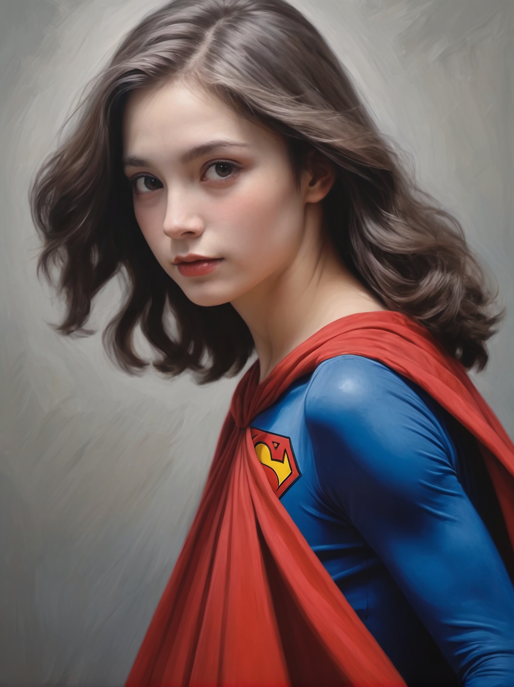 preteen girl in superman outfit,  red mini-skirt,  red cape on Tensor.Art
