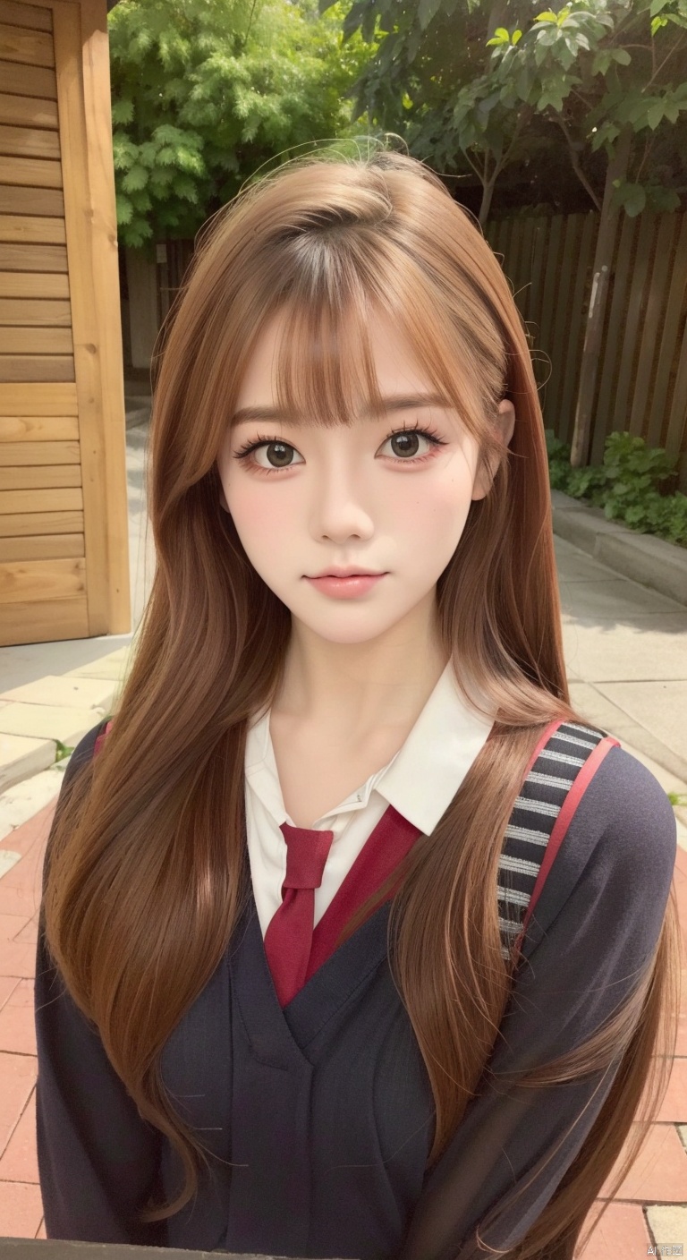 (masterpiece:1.2), (best quality:1.2),(high quality:1.2),(realistic:1.2), (photorealistic:1.2) ,(official art:1.2),(extremely detailed:1.2),1girl,asian,teenage,upper body,idolmaster,lolita fashion,school uniform,solo,outdoors,(closed mouth:1.6),