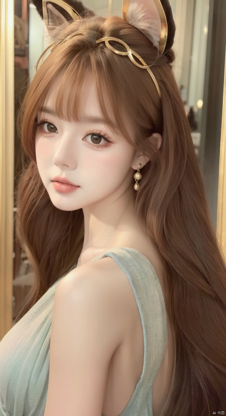 High quality,masterpiece,1 girl,black long hair,Ancient clothing,beauty,fox ears,solo,dark red shoulder,bare,thin,ancient scene,bangs,golden hairpin,masonry earrings,,
